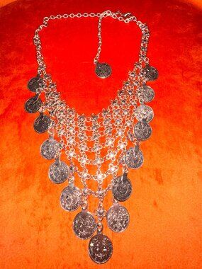 Boho Statement Silver Coin Necklace - New!